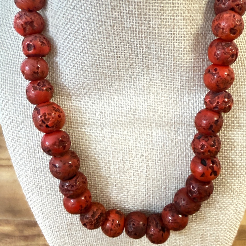 Red Coral Necklace Handmade by unknown Artisan Beachy